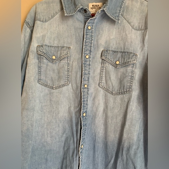 Lands end + blake Shelton snap pearl button button up jean denim shirt size xl - Picture 4 of 8